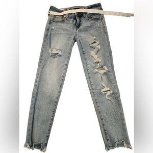 AMERICAN EAGLE NEXT LEVEL STRETCH DISTRESSED JEANS - SZ 0 Xshort- EUC